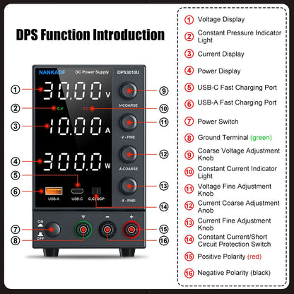 NANKADF DC laboratory power supply 30V 10A bench power supply encoder regulates voltage and current Dual input voltage 220V/110V.
