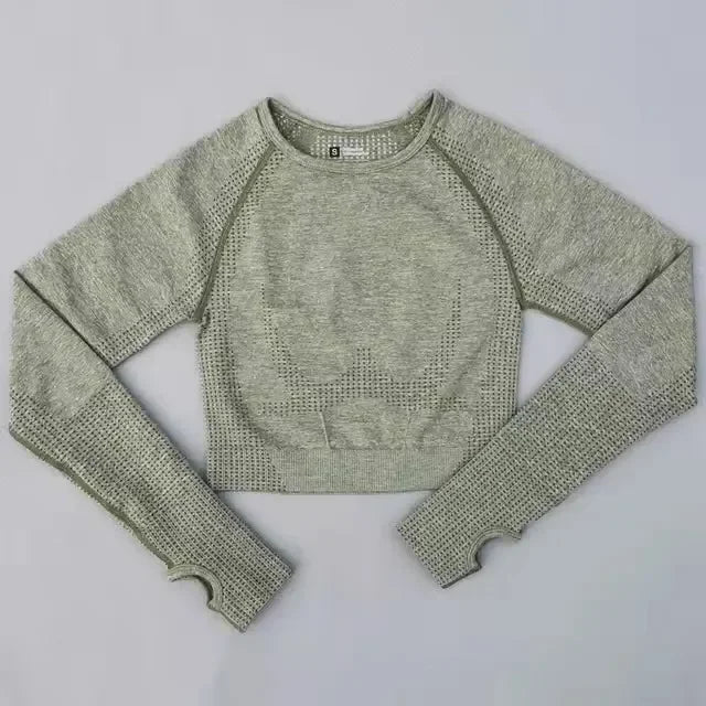 Seamless Yoga Shirt Women Fitness Long Sleeve Crop Top Workout Tops Gym Clothes Sportswear Running T-shirts.