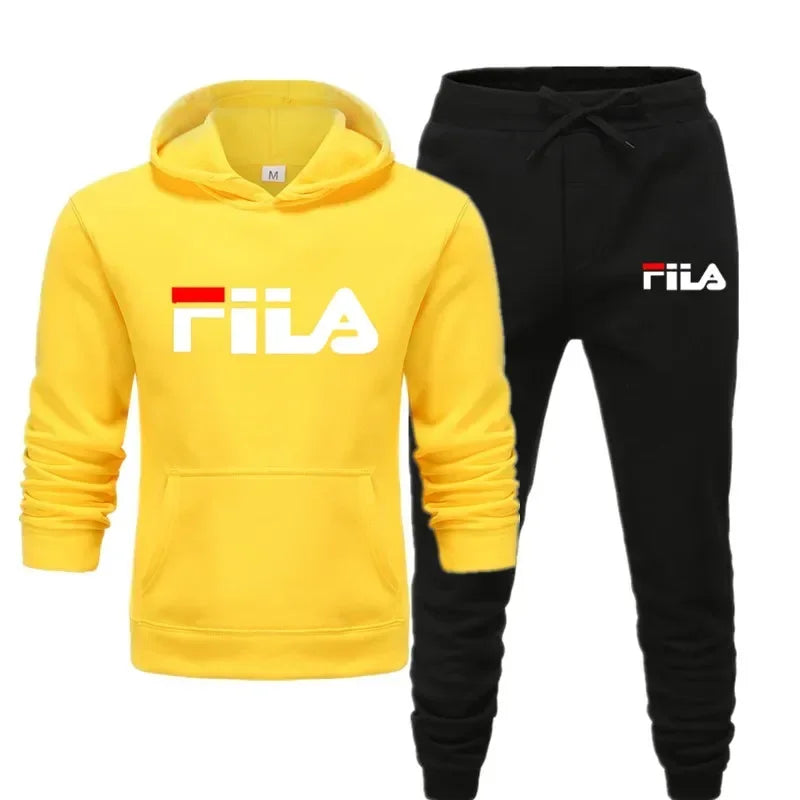 A new men's Spring and Autumn 2025 pullover hoodie + sweatpants two-piece fitness, fashion and casual jogging set.