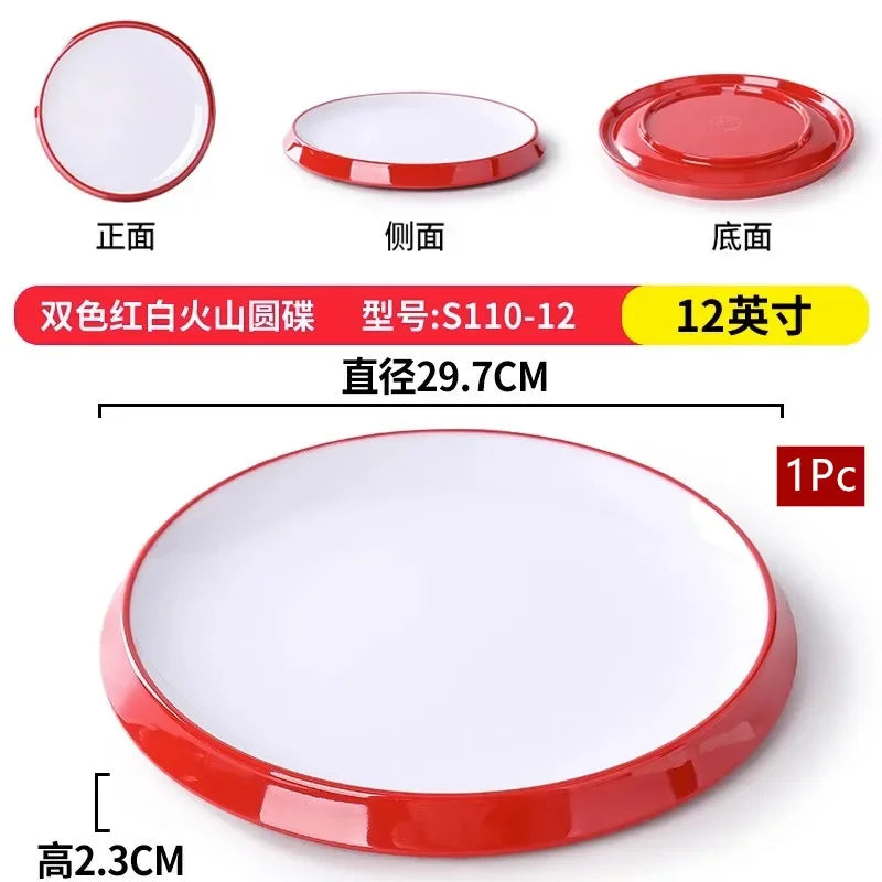 1Pc Commercial Melamine Tableware Household Plastic Dinner Plates Round Barbecue Salad Dishes Plate Kitchen Accessories
