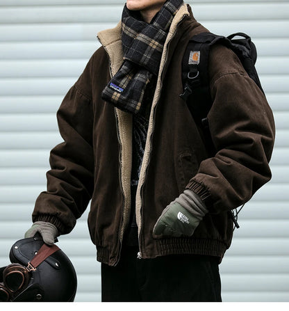 Japanese Vintage Polar Fleece Jacket Men Winter High Quality Thick Jacket Korean Streetwear Loose Couple Trendy Warm Coat Male.