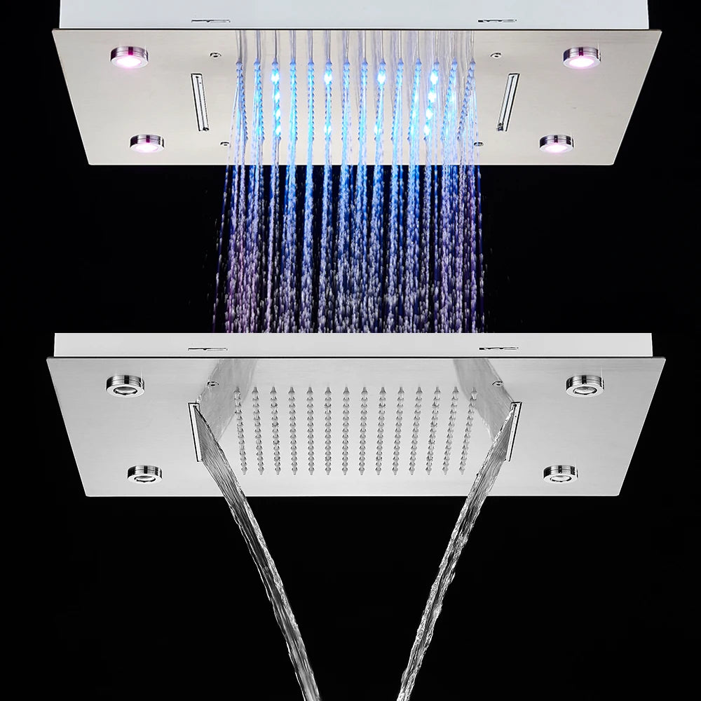Thermostatic Mixers Bathroom Shower Faucet Set Led Rain Waterfall Bathtub Shower System Remote Control Colors Ceiling Mounted