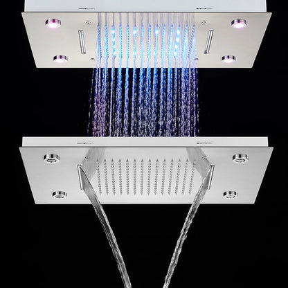Thermostatic Mixers Bathroom Shower Faucet Set Led Rain Waterfall Bathtub Shower System Remote Control Colors Ceiling Mounted