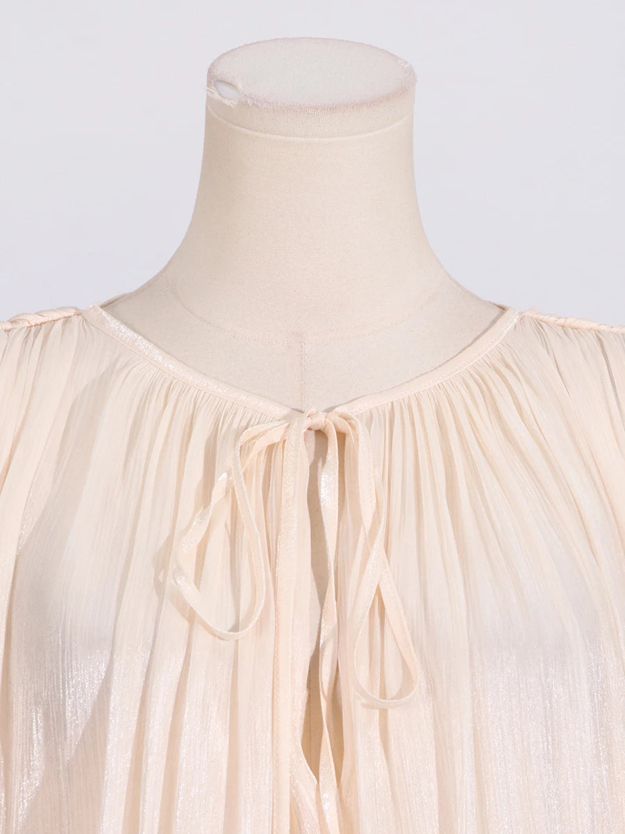 GALCAUR Solide Lose Splicd Lace Up Kleider Für Frauen V-ausschnitt Mit Langen Ärmeln Patchwork Rüschen Tunika Kleider Weibliche Mode Neue