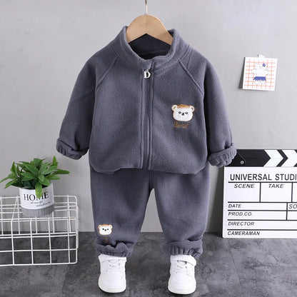2025new winter girls plush set for boys casual sports two-piece set for baby toddler outdoor clothing sets.
