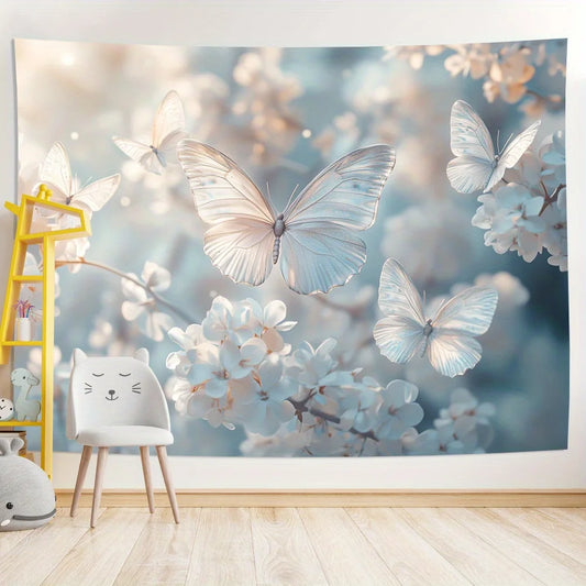 1 piece peony butterfly tapestry, polyester fabric, machine washable, suitable for living room, bedroom, office decoration.