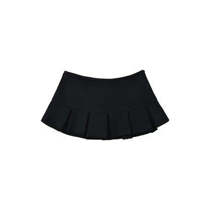 Mooyufon Fabric Y2K Mini Skirt Women Low Waist Wide Pleat Light Grey Sexy Vintage A-line Pleated Skirt Casual Skort Summer.