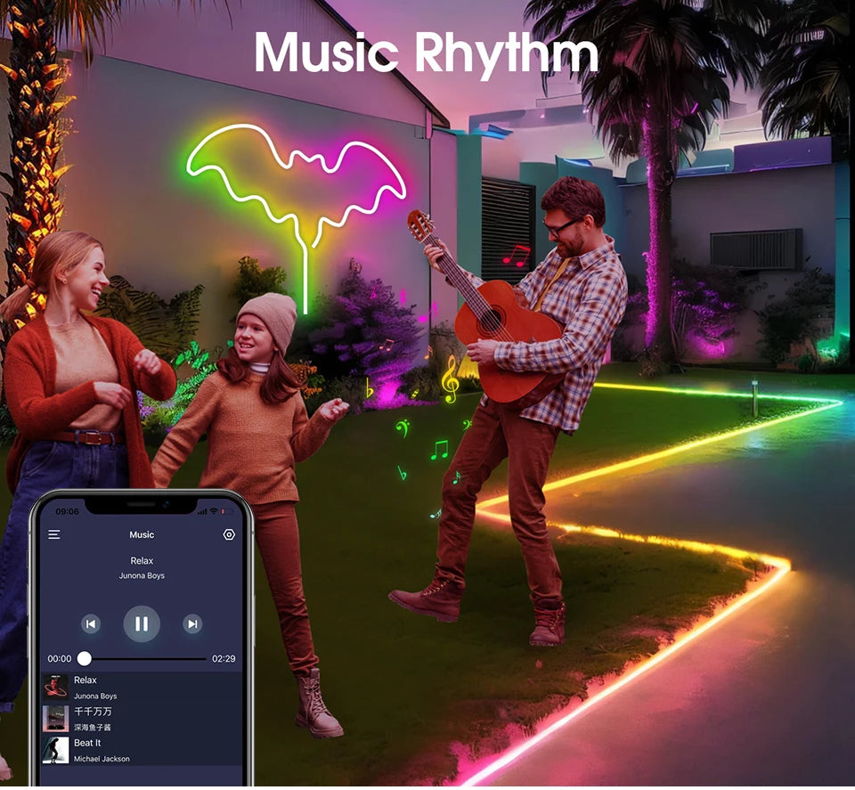 Bluetooth RGBIC WS2812 5V Dream Color RGB LED Neon lights Waterproof Soft Tube Flexible Dimmable Ribbon Tape Lamp TV Room Decor.