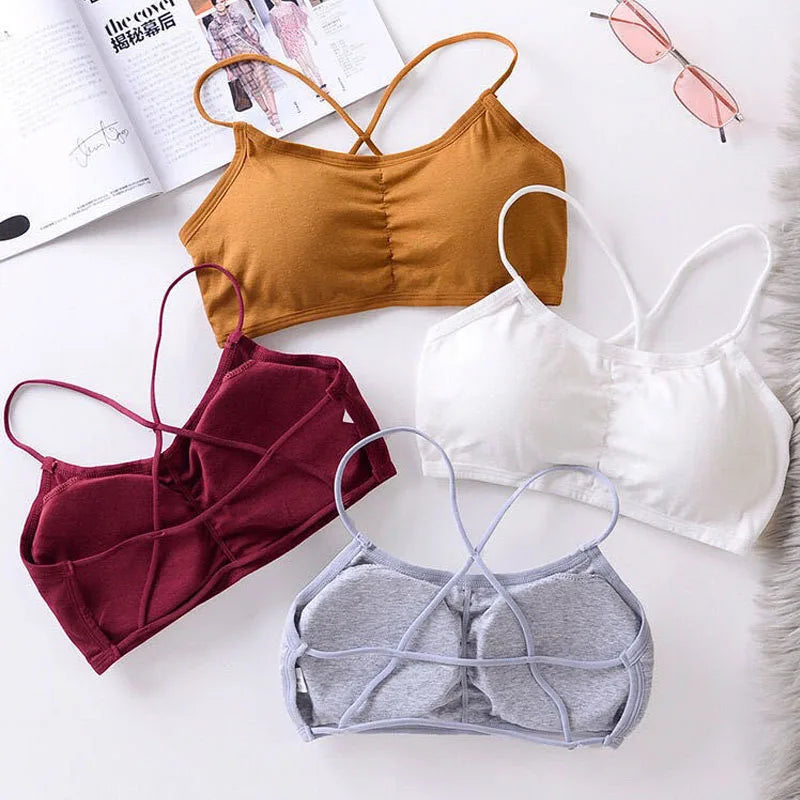3pcs Womens Top Cross Strap Sports Bra Thin Push Up Sport Bra Yoga Gym Crop Tops Brassiere Fitness Breathable Girls Student Bras.