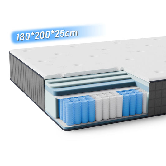 Taschenfederkernmatratze 180×200×25cm H3 - 7-Zonen mit Diatomenschaum & orthopädischem Support
