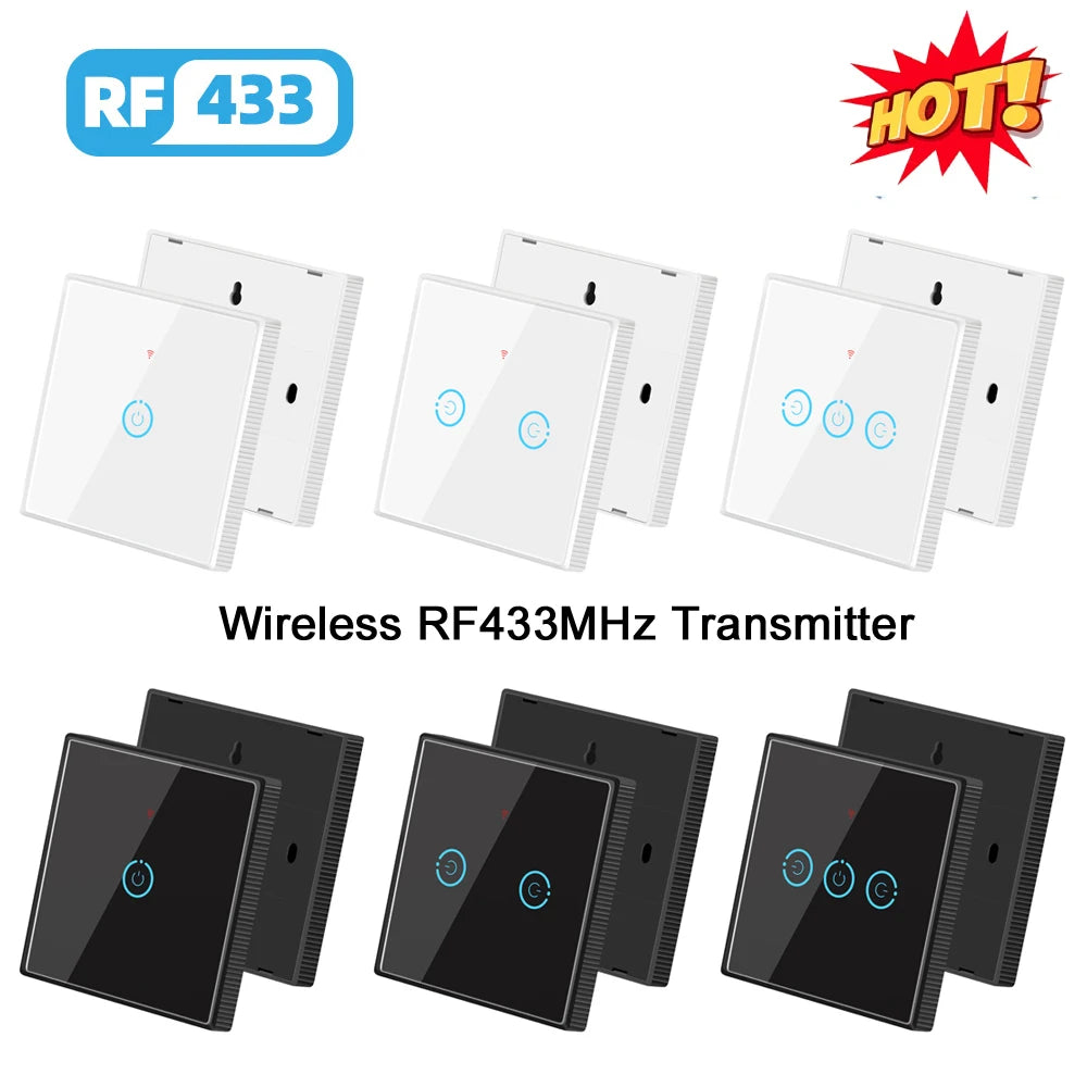 1/2/3 Gang RF433Mhz Wireless Touch Schalter RF Sender Push Button Fernbedienung für Home Led-leuchten Glas panel Wand Schalter.