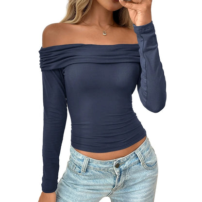 Off-The-Shoulder Women's Blouses Autumn Tops Fashion Patchwork Slim Solid Color Long-Sleeve Female's T Shirts Sexy Y2K Tops 2025
