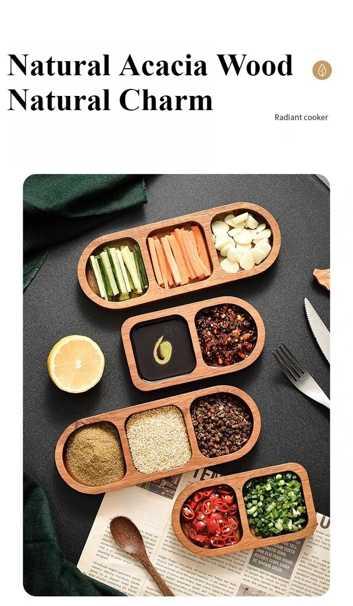 Seasoning Wood Snack Plate with Compartments 2/3/4 Grids Fruit Snacks Food Storage Trays Sauce Plate Kitchen Accessories 일본 주방용품.