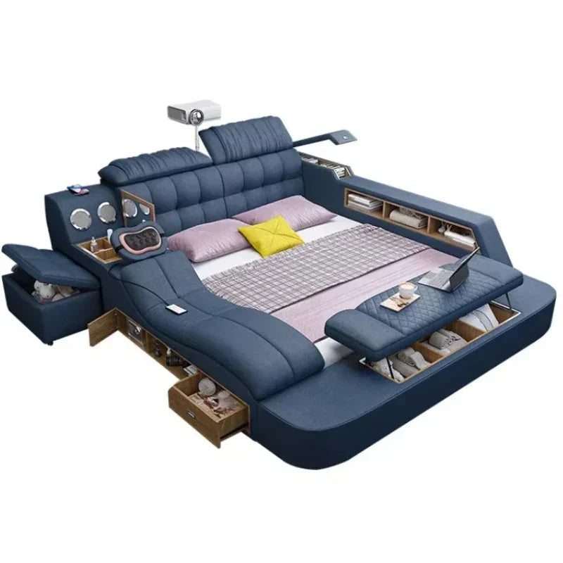 Nordic Smart Modulares Doppelbett Master Storage Luxus Designer Doppelbett Multifunktionale Leder Camas Ehe Möbel