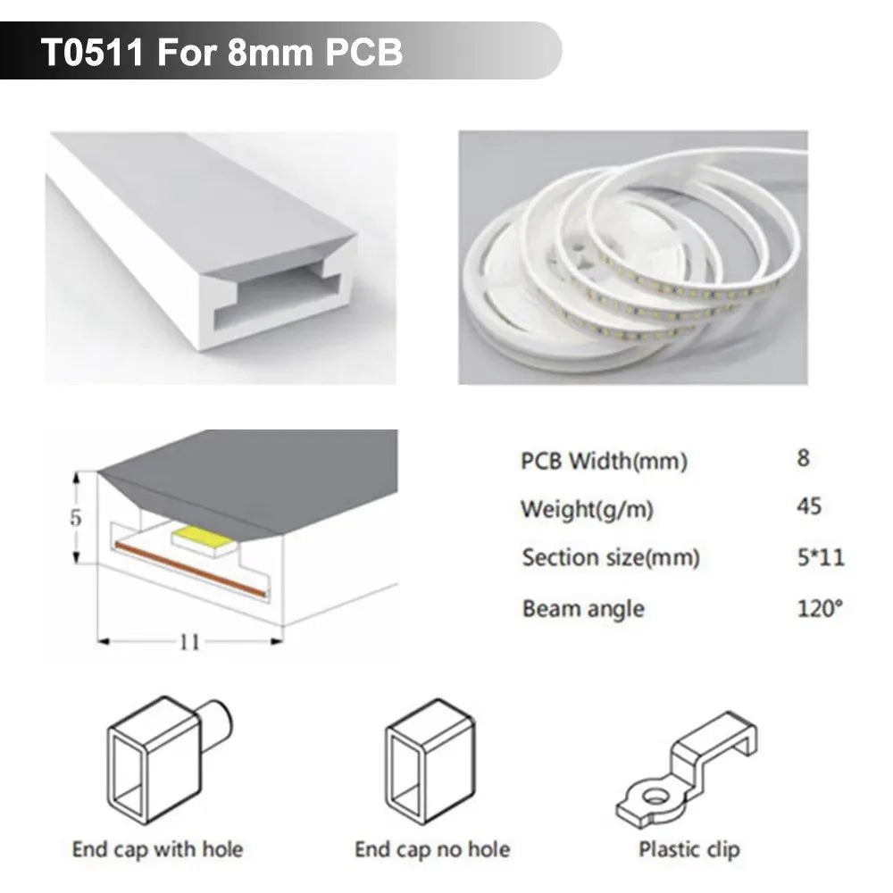 Waterproof Silicone Neon Cover Tube Flexible Soft Silica Gel for WS2811 WS2812B 5050 COB LED Strip Light Multiple Length 1m-5m.