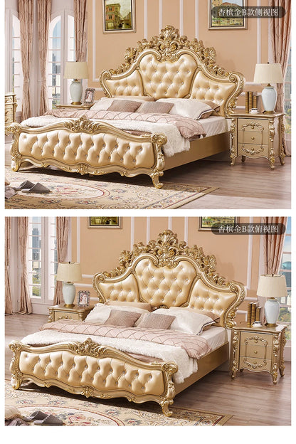 Gold Luxus gestepptes Doppelbett Holz Vintage weiche Einzelkopfteile Doppelbett Erwachsene Zuhause Camas De Dormitorio Möbel