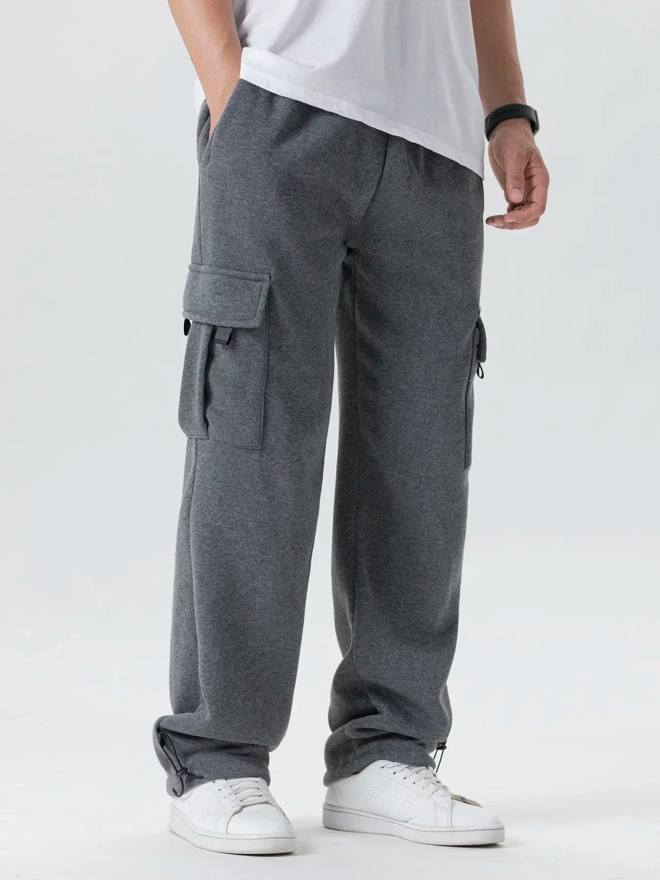 Autumn Men's Cargo Pants Loose Straight Trousers Multi-Pockets Drawstring Casual Sports Pants Solid WorkWear Joggers Long Pants.