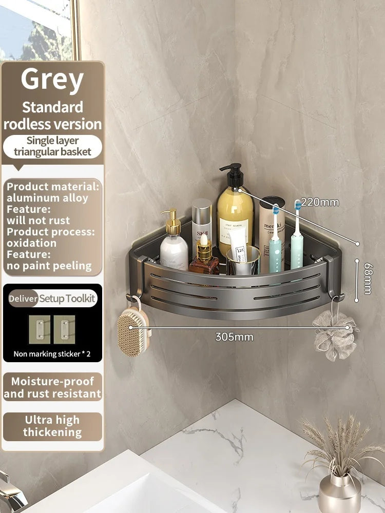 Kein Bohren Aluminium Badezimmer Regal Regale Shampoo Make-up Lagerung Halter Küche Organizer Wand Badezimmer Zubehör