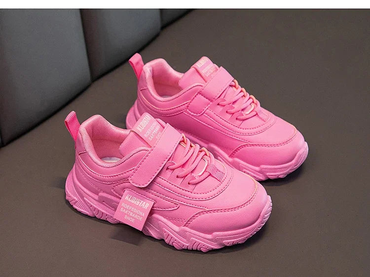 2024 New Versatile Soft Breatheable Hook & Loop White Boys and Girls Children Sneakers Cute Korean Style Uniform School Shoes.