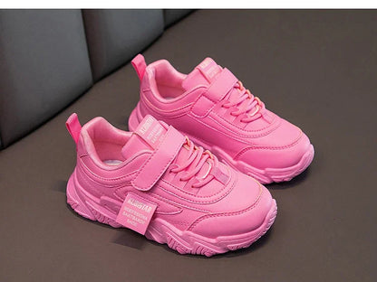 2024 New Versatile Soft Breatheable Hook & Loop White Boys and Girls Children Sneakers Cute Korean Style Uniform School Shoes.