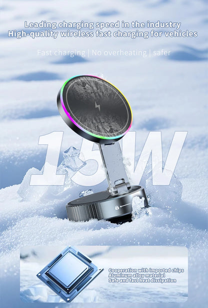 2025 New K3 Wireless Charger Car Phone Holder Colorful Light Vacuum Suction Cup Charging Can 360° Rotate Foldable Phone Holder.