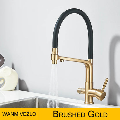 Drinking Water Kitchen Faucet Pull Down Sprayer 360 Rotate Mixer Tap Deck Mount Filtered Water Tap Hot Cold Water Crane