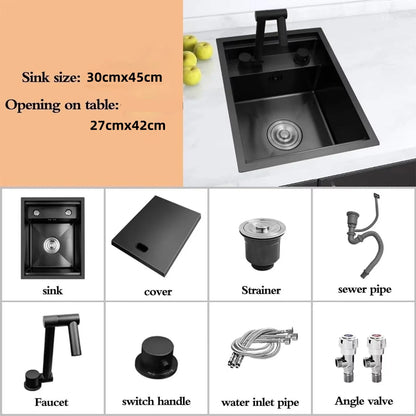 304 Stainless Steel Bar Sink Small Kitchen Sink Hidden Cup Washer Single Slot With Lid Balcony Garden ﻿