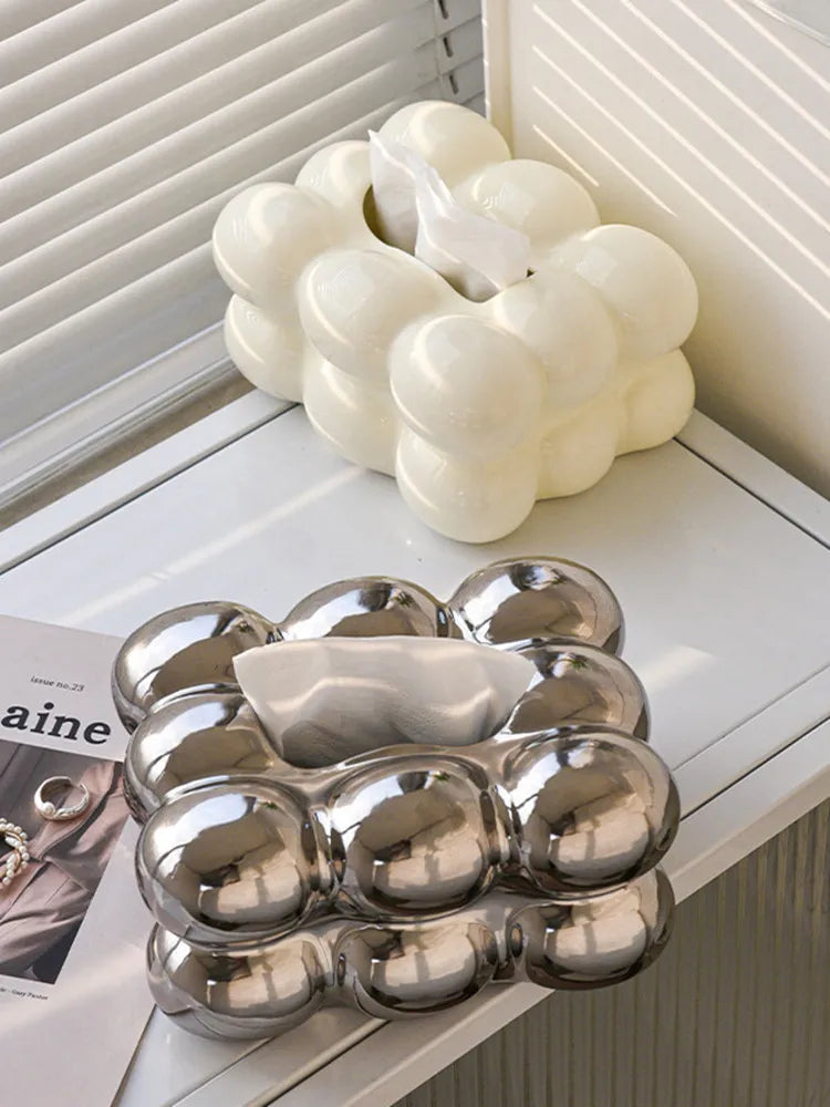 Geometry Tissue Box Cover Decorative Facial Tissue Holder Case Container for Bedroom Tissue Box Covers Rectangular Ceramic