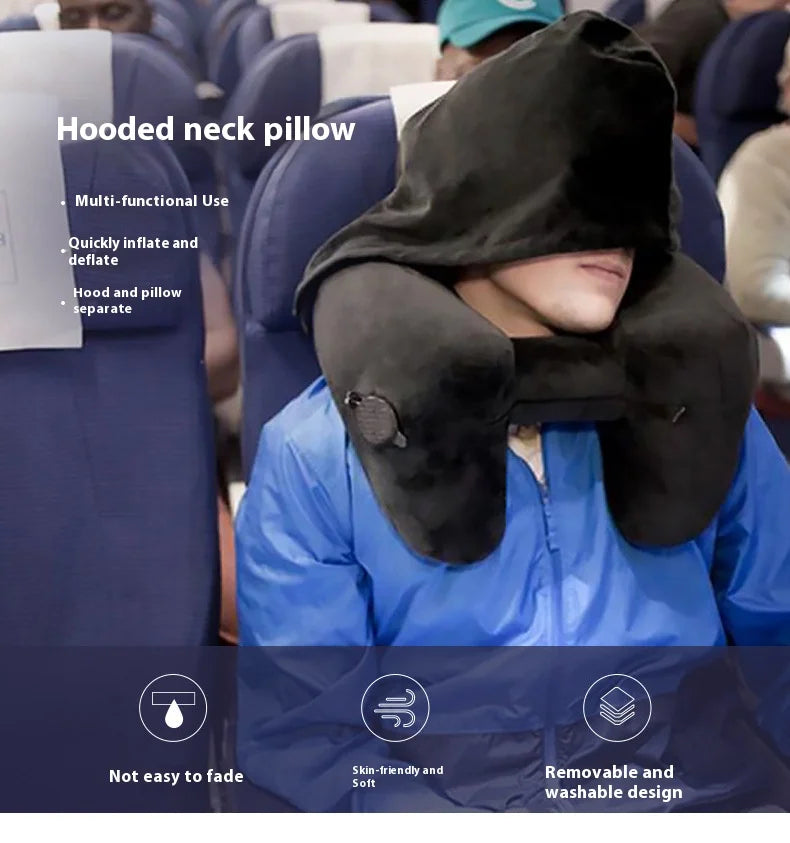 Outdoor U Shaped Memory Foam Neck Pillow Adjustable Portable Multifunctional Airplane Sleeping Support Massage Protection Pillow.