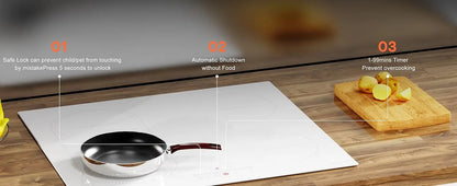 NOXTON White/Black Induction Hob Plug in, (UK:2800W/EU:3500W) 4 Zones with 1 Grill Zone, 60CM Touch, Safety Lock,Ceramic Glass.