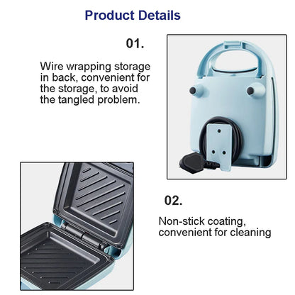 Multifunction Sandwich Maker Fast Heating Toaster Home Breakfast Making Machine Kitchen Electric Baking Pan Roast Meat Omelette.