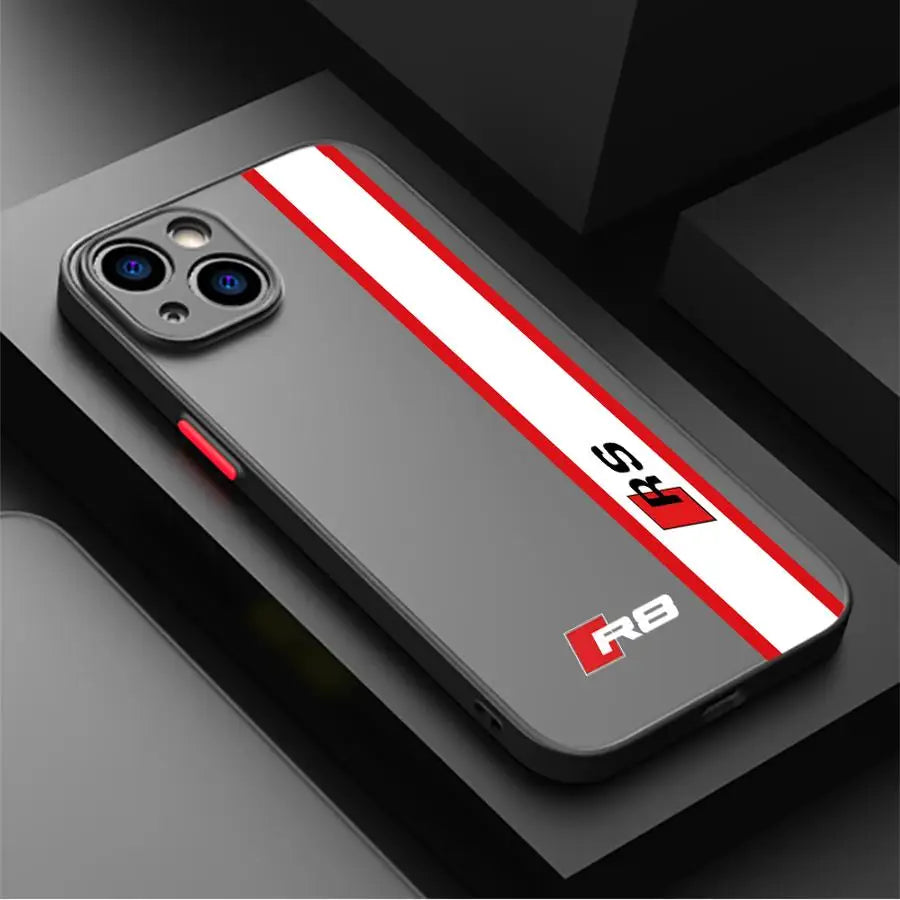 RS Sports AU-Logo Phone Case for iPhone 15 16 Pro Max 14 Plus 12 13 11 Pro Max SE 7 8 14 Pro XR XS Matte Black Edge.