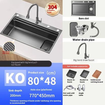 Stainless steel Kitchen Sink Thick Embossed Large Single Slot vegetable washbasin Dishwashing Sink Undermount Basin