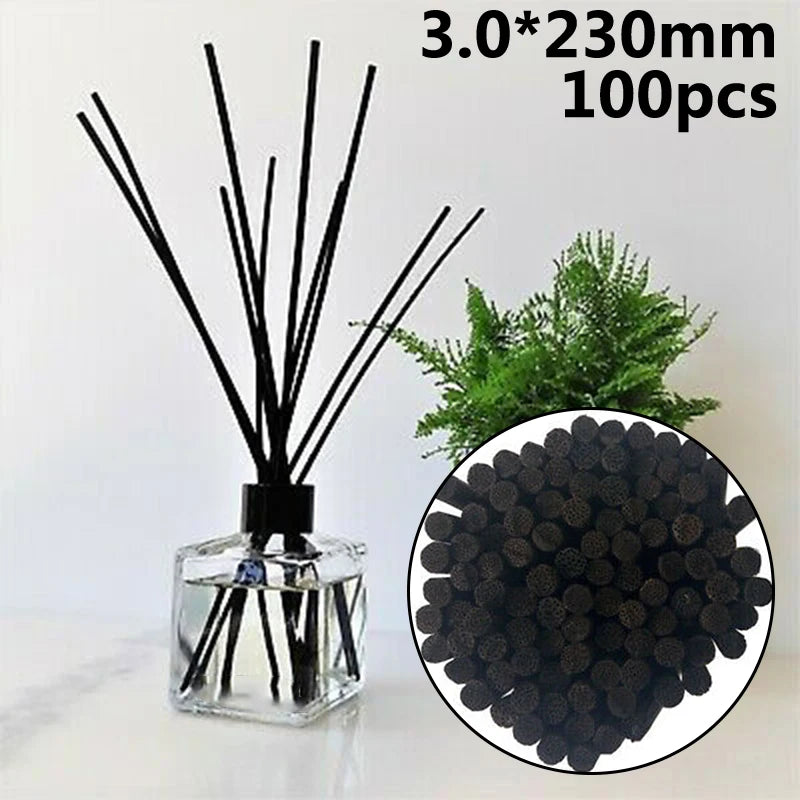 100pcs/Set 3.0x230mm Reed Stick Black Rattan Home Fragrance Diffuser Aroma Scent Oils And Accessories Room Freshener.