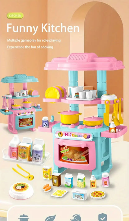 Mini Kitchen Counter Play Set DIY Simulated Cooking Food Tableware Play House Role Play Pretend Game Toy Gift Kid Boy Children.