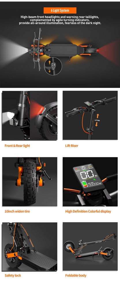 JOYOR S5-Z Electric Scooter 600W for Adults, 10” Folding E-scooter with 48V 13Ah Battery, Max 25km/h and 55km Range.