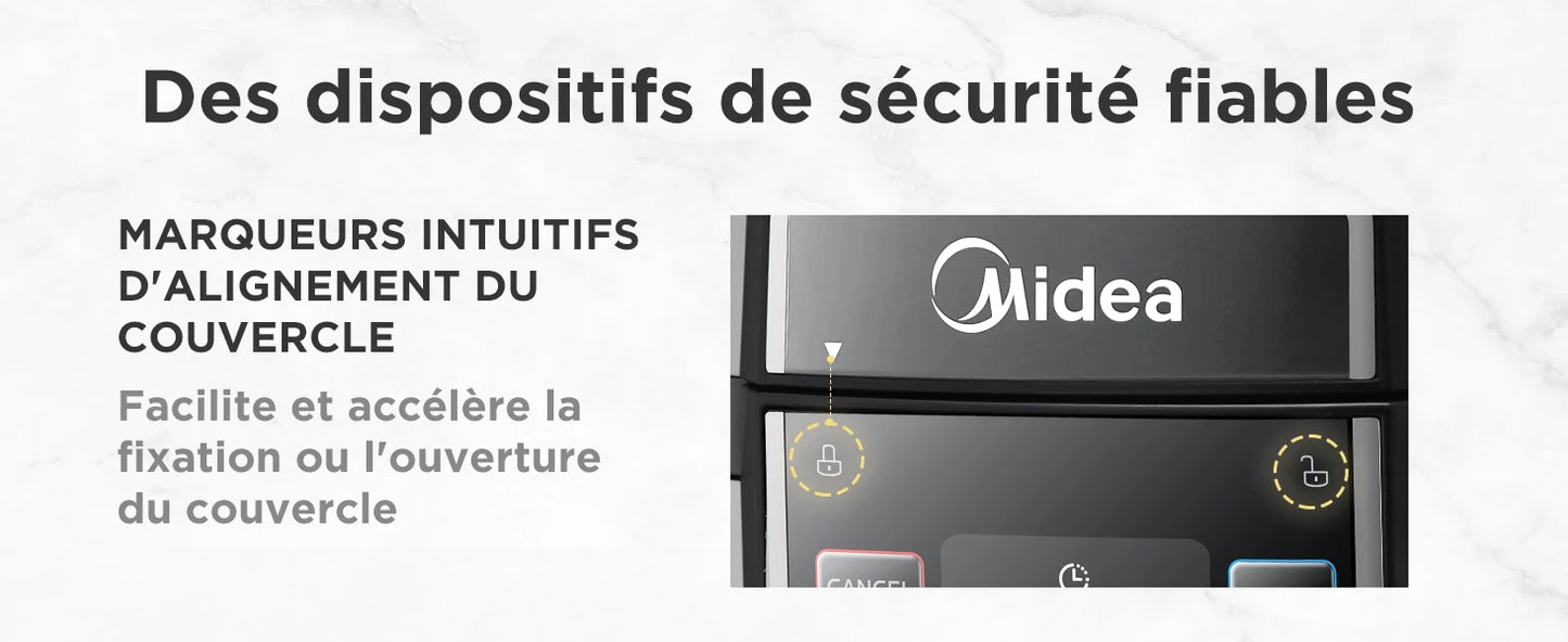 Midea Quick Electric pressure cooker 9-in-1 12 Predefined Programs Instant Stainless Steel Multicooker, Anti-stick Pot, 6L, Black.