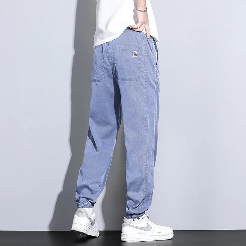 Men's Lyocell Loose Cuffed Tapered Pants 2025 Summer Autumn Comfortable Breathable Casual Long Pants Plus Size 5XL.
