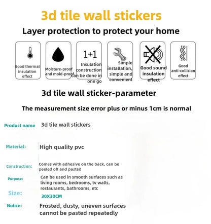 10PCS 3D Self Adhesive Foam Wall Stickers Waterproof Wallpaper Panels for Living Room Bedroom Dining TV Background Decor