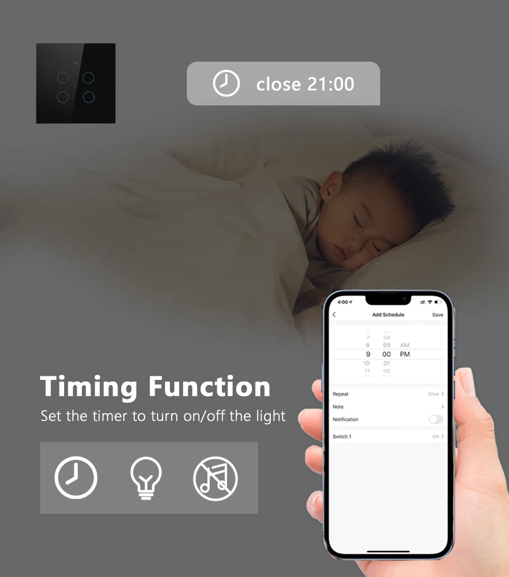 Tuya Wifi Smart Touch Licht EU Schalter Drahtlose Fernbedienung LED Licht Schalter Kein Neutralleiter Erforderlich 1-4 Gang Alexa Google Hause.