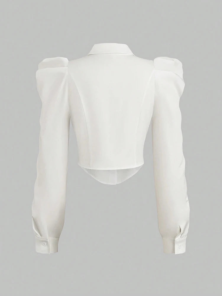 Plus Size Spring/Summer White Slim Fit Long Sleeve Shirt Solid Colour Fashionable and Versatile Office Wear Simple and Refined.