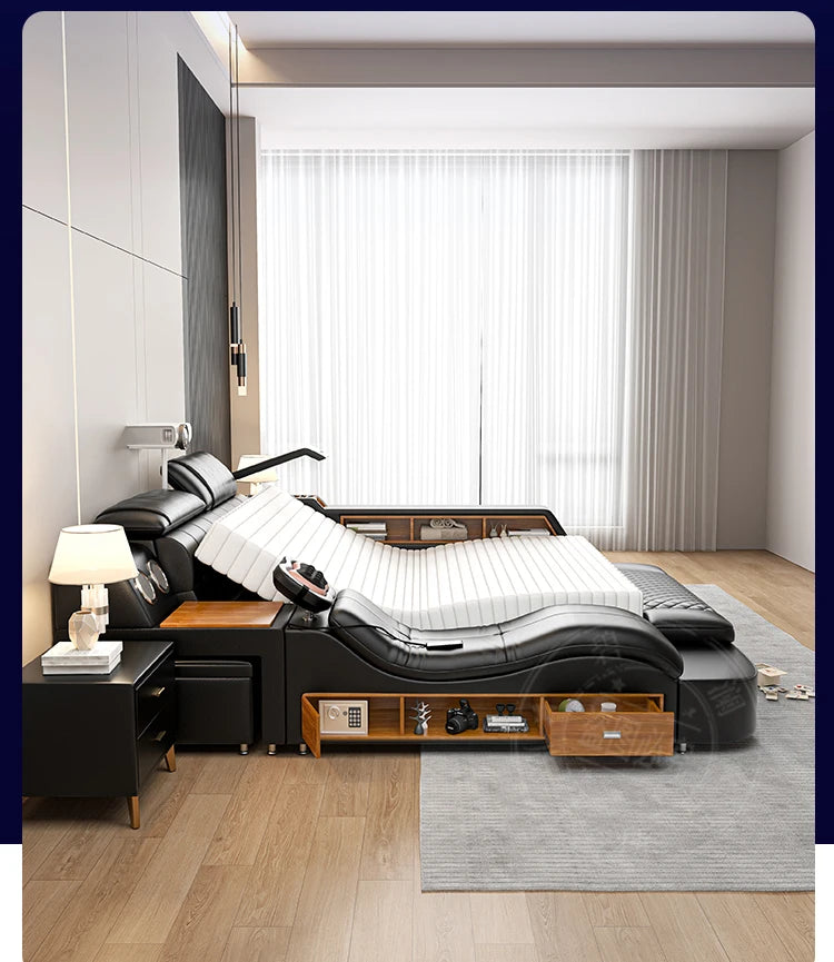 Nordic Multifunktions Doppelbett Seite Von Seite Leder Luxus Kingsize Bett Rahmen Plattform Holz Design Lit Schlafzimmer Set Möbel