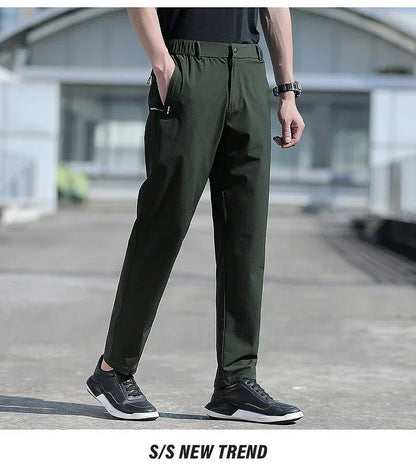 Ice Silk Men's Summer Pants Elastic Waist Straight Leg Trouser Male Quick Dry Big Size Large Plus Stretch 6XL 7XL Work Outdoor