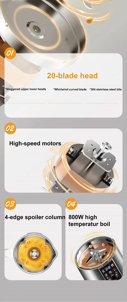 110V/220V Soy Milk Machine Electric Juicer Multifunctional Wall Breaking Machine Kitchen Auto Heating Rice Paste Machine 1200ml.