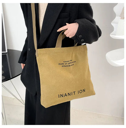 Japanese Canvas Men's and Women's Simple Cross-body Bag Wash Canvas Thick Handbag Large Capacity Arts Students Package Satchel