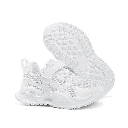 Weiße Kinder-Freizeitschuhe aus Leder für Jungen und Mädchen, Outdoor-Laufschuhe, atmungsaktives Mesh, für Kinder, Schule, Wandern, Sport, rutschfest.