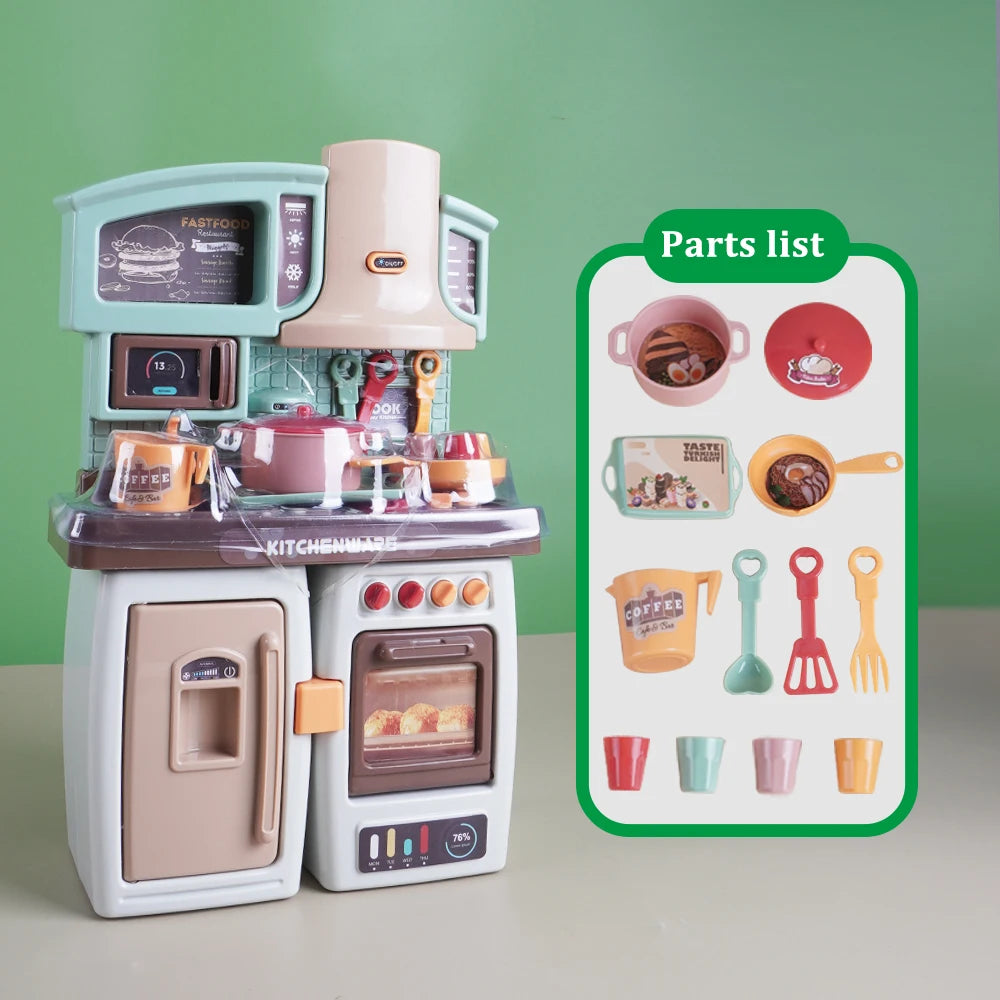 Miniature Mini Food Cooking Set Real Oven Realistic Meals Kids Kitchen Set Double Door Refrigerator With Music And Lights Play.