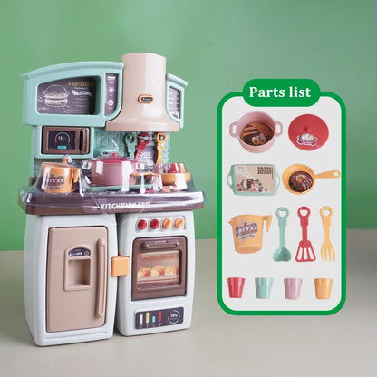 Miniature Mini Food Cooking Set Real Oven Realistic Meals Kids Kitchen Set Double Door Refrigerator With Music And Lights Play.