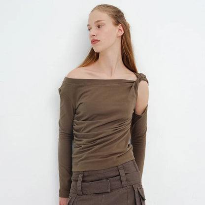 PixieKiki Twisted Hollow Out Off Shoulder Long Sleeve Tops 2000s Clothes Y2k Asymmetrical T Shirts for Woman P85-BE15.