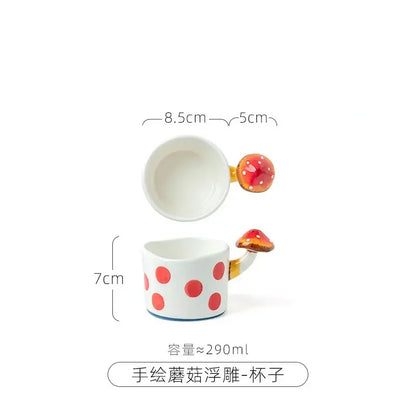 Ceramic Mushroom Western Steak Plate Embossed Amphora Noodle Soup Bowl Cartoon Cute Coffee Cup Home Fruit Dessert Salad Dishes.